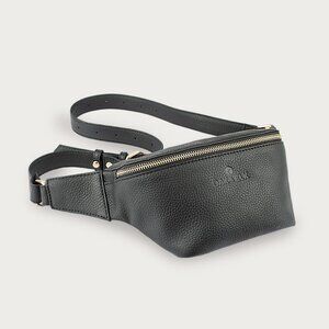 Genuine Leather Fanny Pack, Belt Bag, Moon Bag, Waist Bag, Bumbag - Color Black